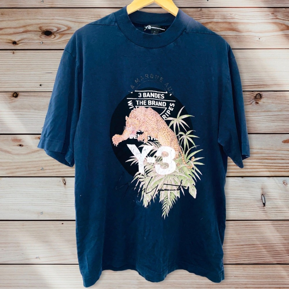 W2 Adidas Y3 Yohji Yamamoto Tiger T Shirt top Navy Blue HTF rare medium men's